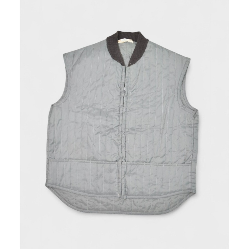 Vintage JCPenney Jacket Mens L Quilted Vest Grey Insulated Workwear Zip Mechanic
